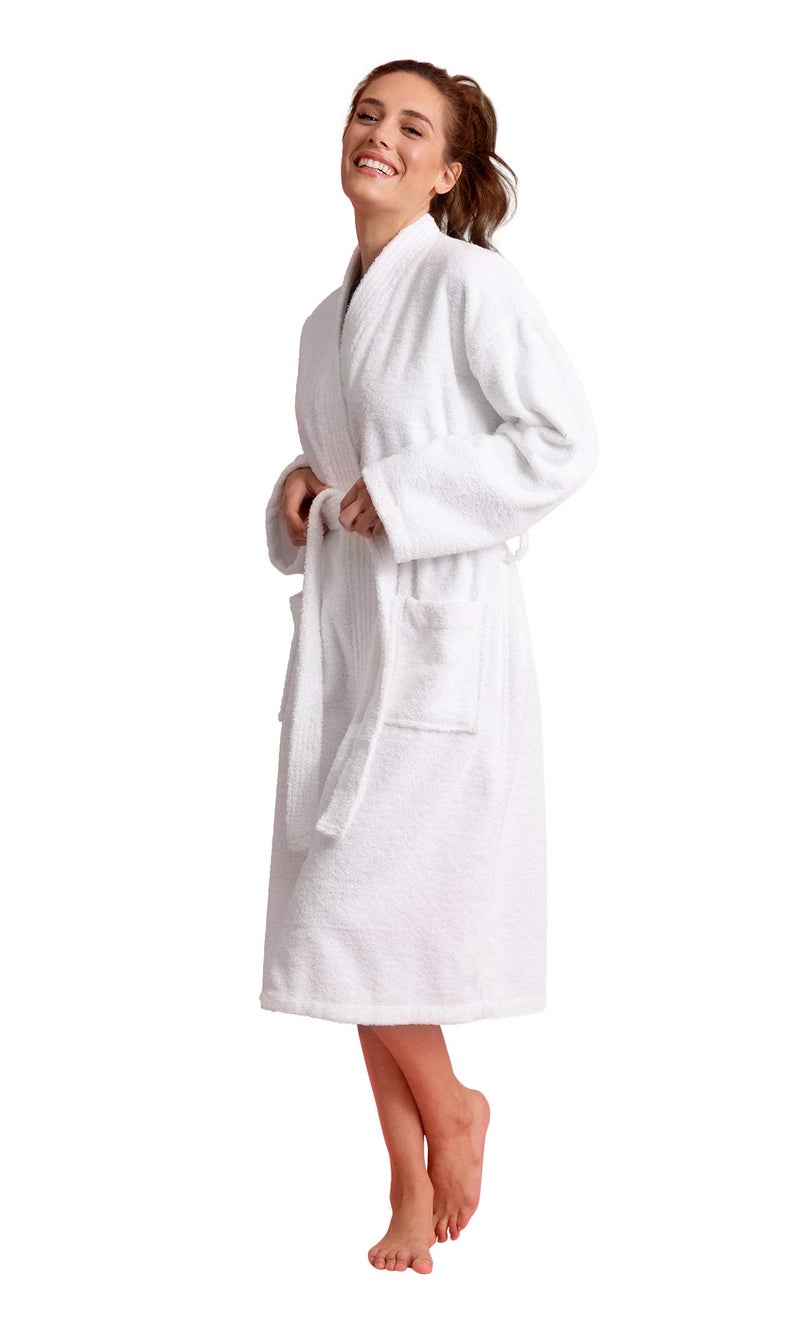 Soft Touch Linen Women's Terry Cloth Robe - Absorbent Turkish Cotton - Deluxe Bathrobe (White, L) - Image 2